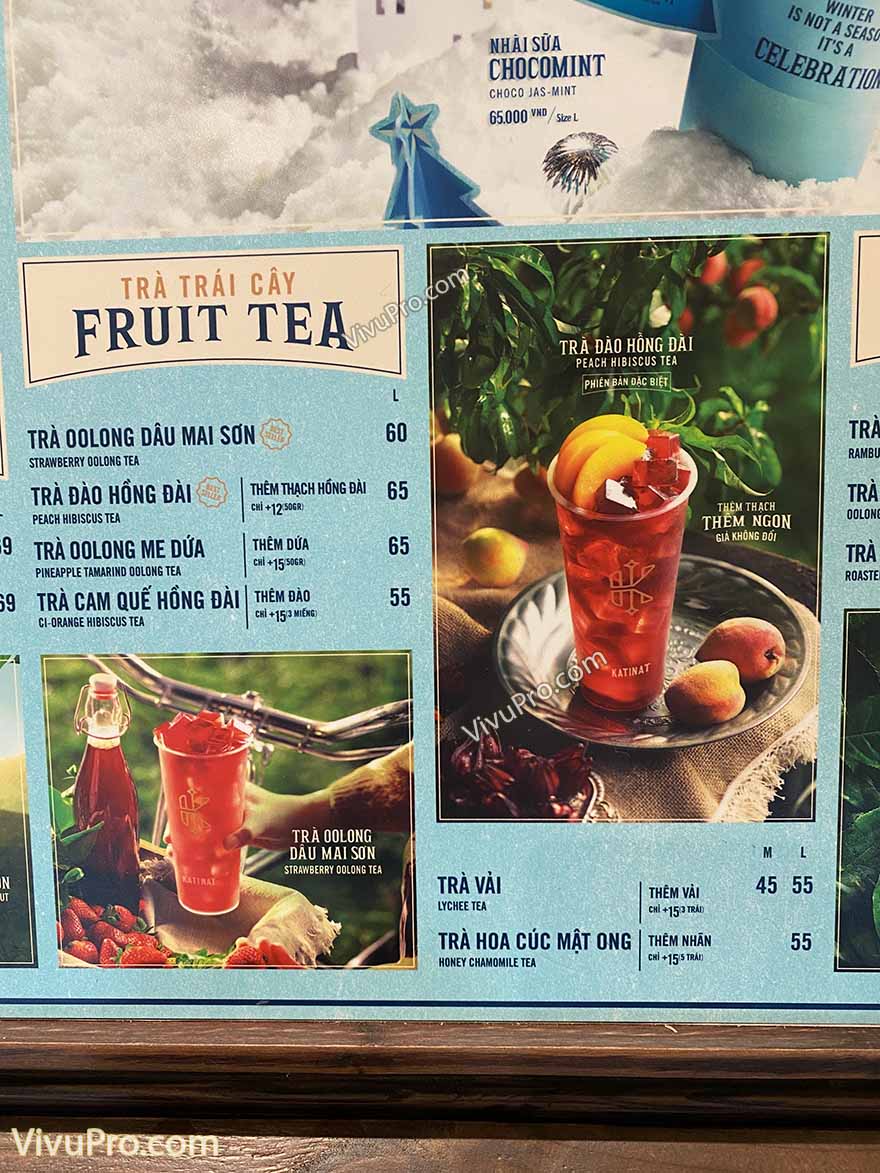 Menu đồ uống tại Katinat Đà Lạt