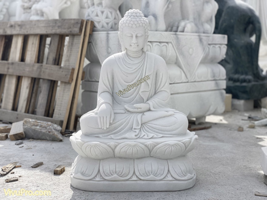 Tượng Phật Thích Ca bằng Đá Trắng Mịn