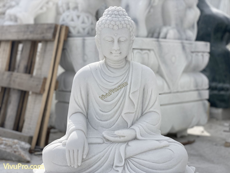 Tượng Phật Thích Ca bằng Đá Trắng Mịn