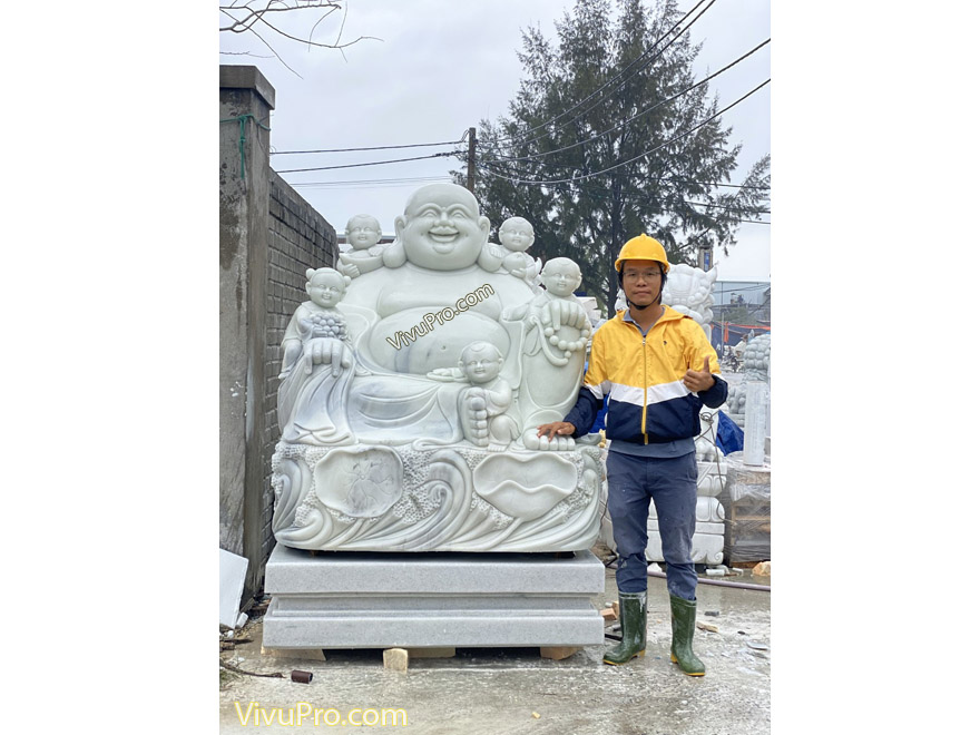 Tượng Di Lặc Ngũ Phúc Đá Trắng Mịn