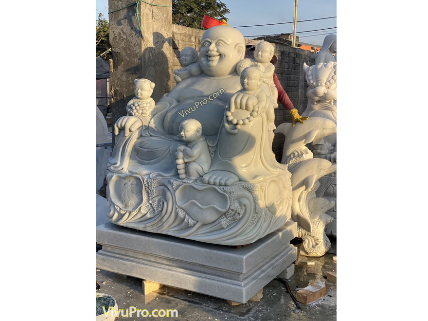 Tượng Di Lặc Ngũ Phúc Đá Trắng Mịn