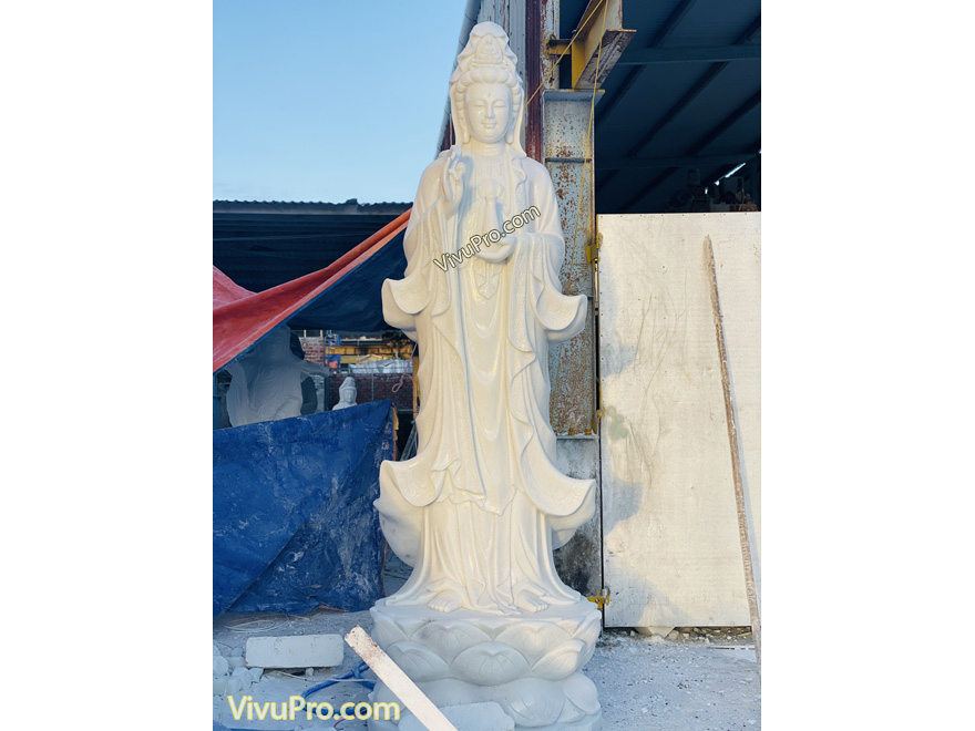 Tượng Phật Quan Âm Đá Cẩm Thạch Trắng