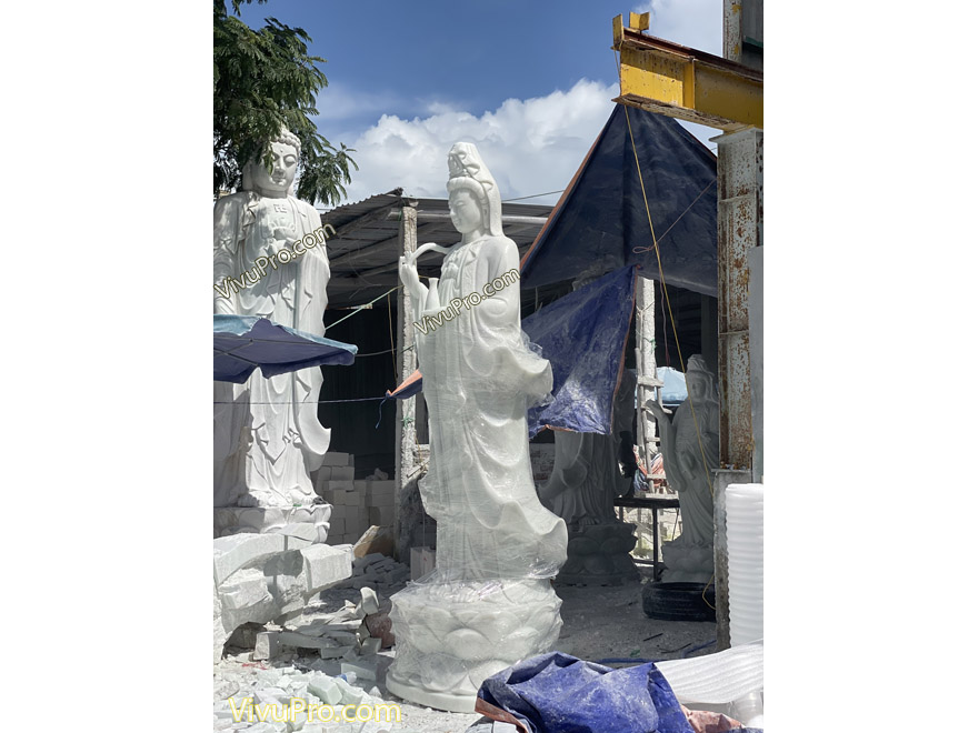 Tượng Phật Quan Âm Đá Cẩm Thạch Trắng