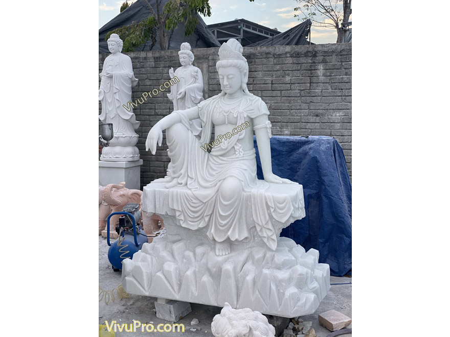Tượng Phật Quan Âm Ngồi Tự Tại Đá Trắng