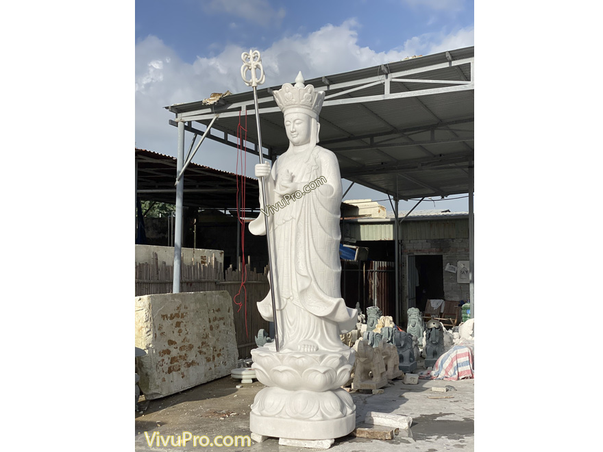 Tượng Phật Địa Tạng Đứng Đài Sen Đá Trắng