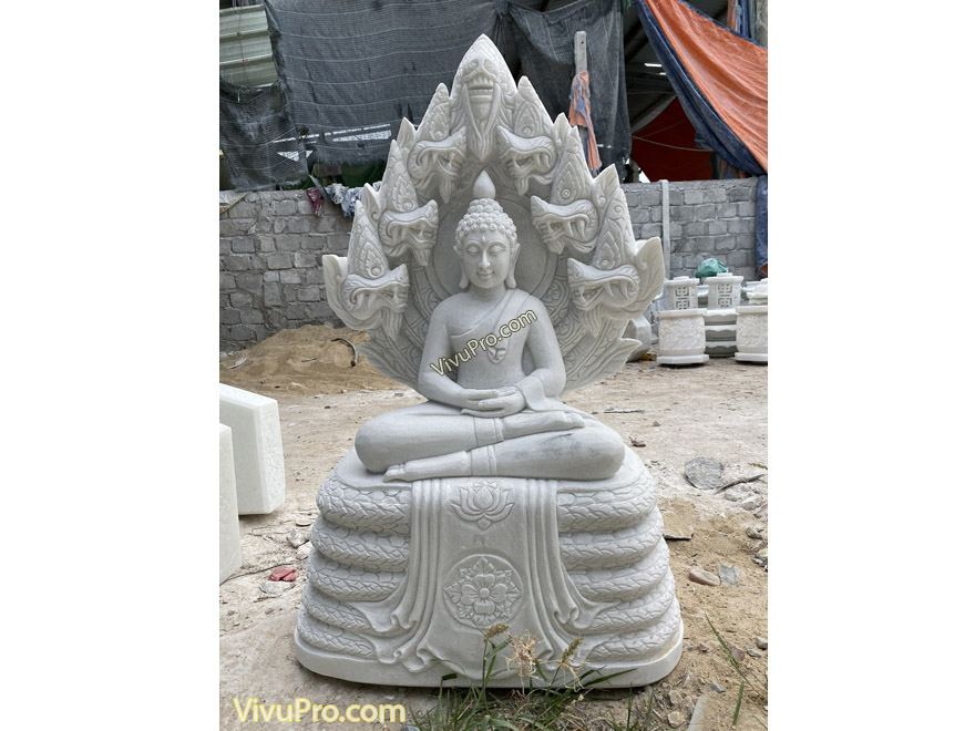 Tượng Phật Thích Ca ngồi kiểu Thái Đá trắng