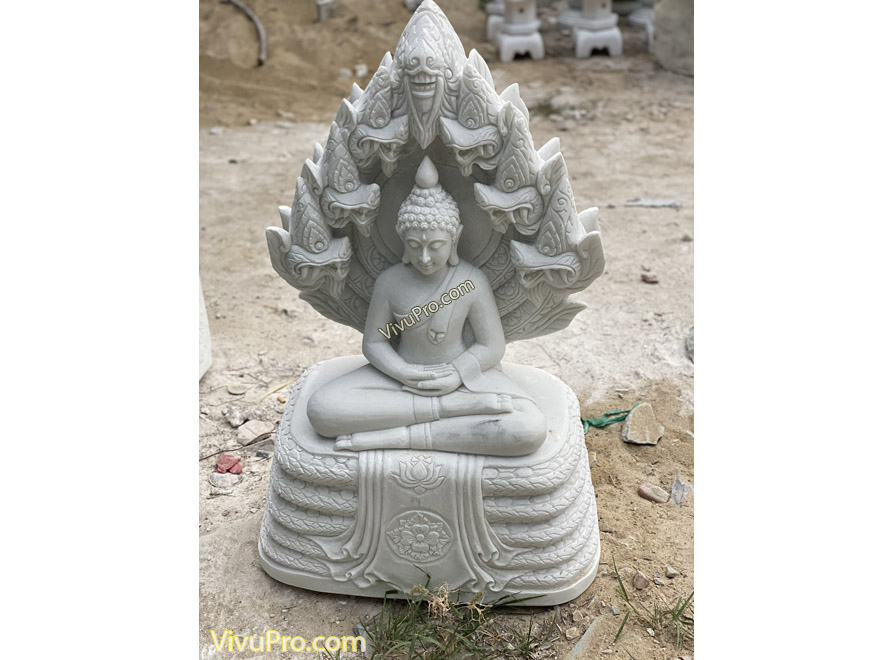 Tượng Phật Thích Ca ngồi kiểu Thái Đá trắng