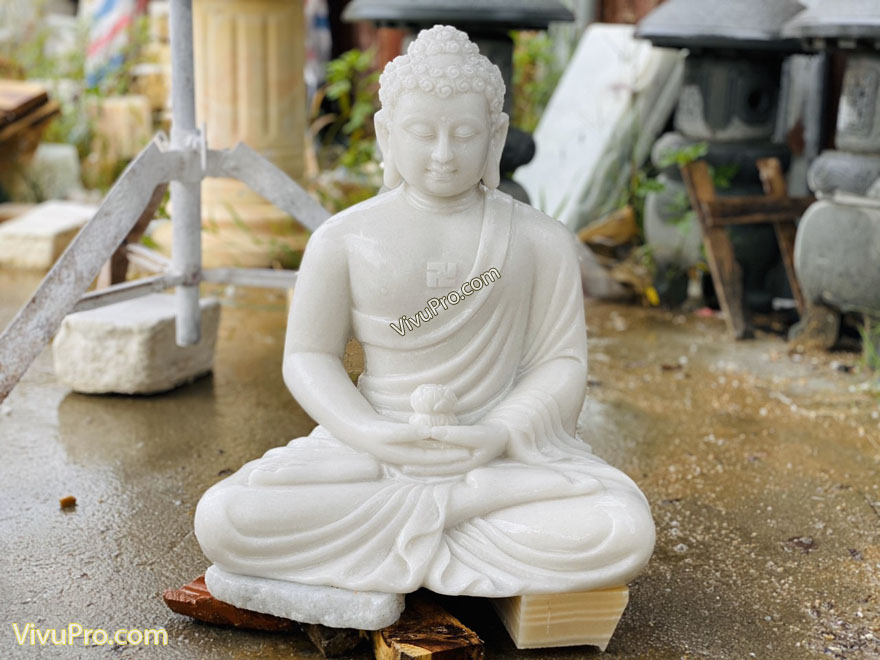 Tượng Phật A Di Đà ngồi không đế đá Cẩm Thạch Trắng