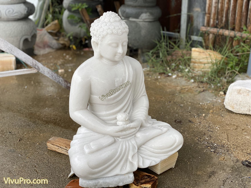 Tượng Phật A Di Đà ngồi không đế đá Cẩm Thạch Trắng