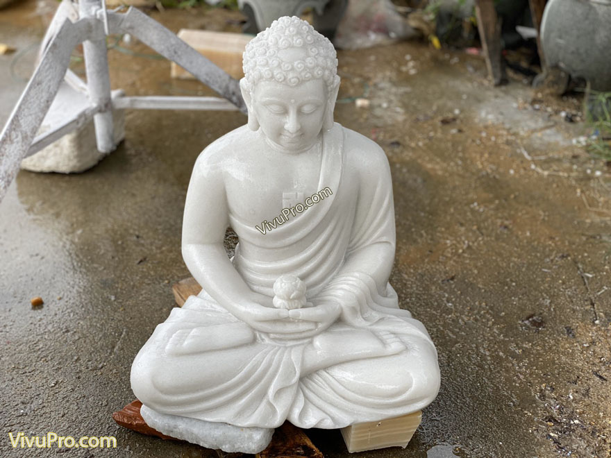 Tượng Phật A Di Đà ngồi không đế đá Cẩm Thạch Trắng
