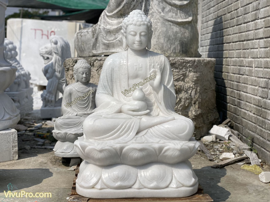 Tượng Phật A Di Đà Ngồi Đài Sen Đá Cẩm Thạch Trắng