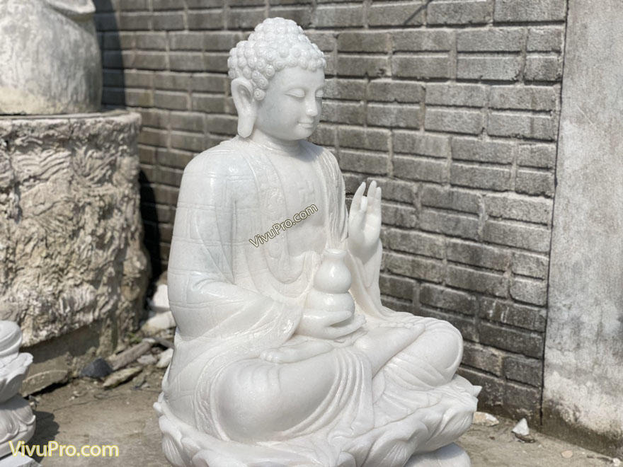 Tượng Phật A Di Đà Ngồi Đài Sen Đá Cẩm Thạch Trắng