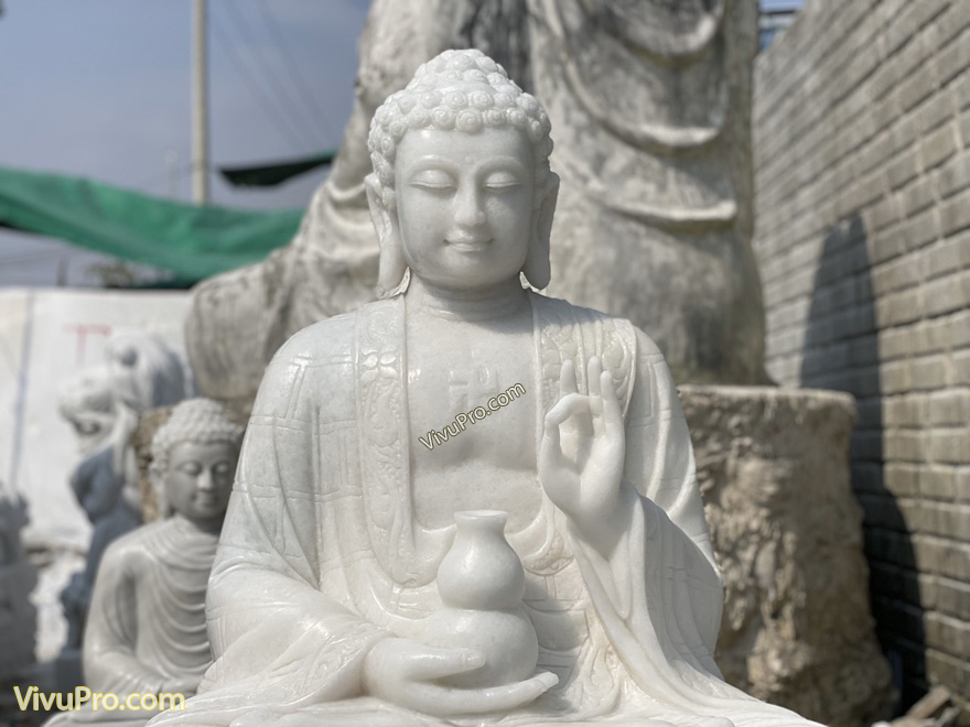 Tượng Phật A Di Đà Ngồi Đài Sen Đá Cẩm Thạch Trắng