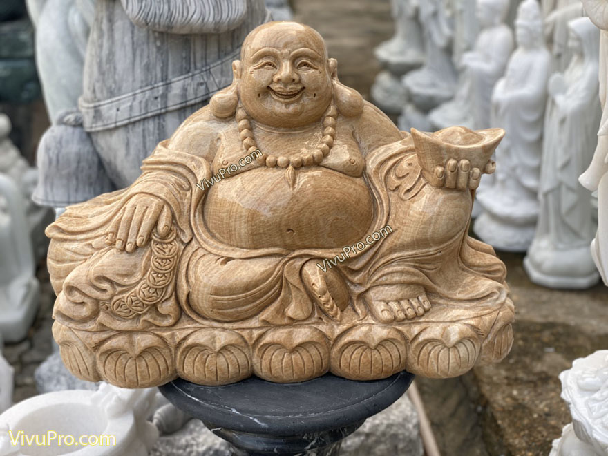 Tượng Di Lặc Ngồi Đá Vân Gỗ