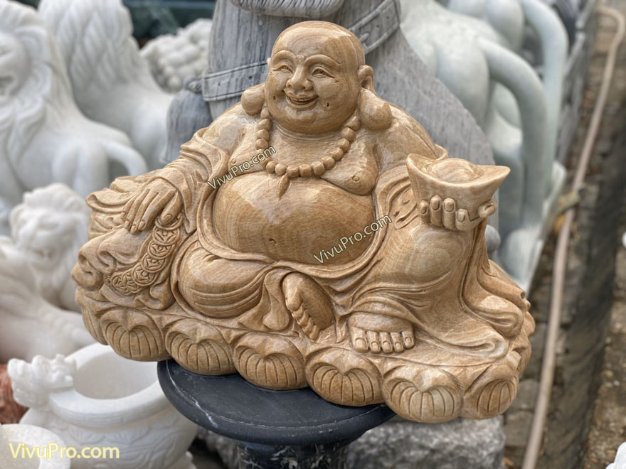 Tượng Di Lặc Ngồi Đá Vân Gỗ