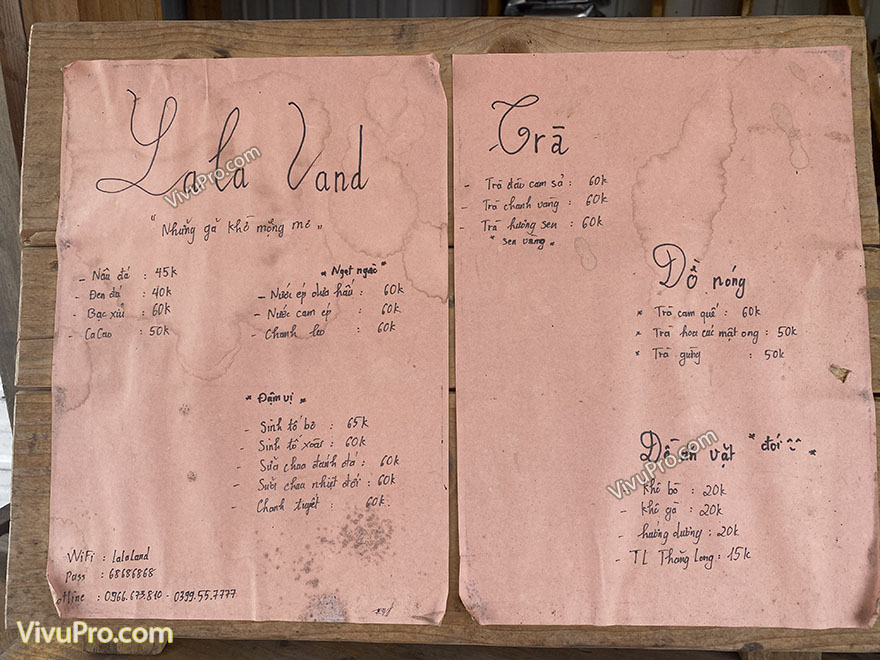 menu lala land coffee tam đảo